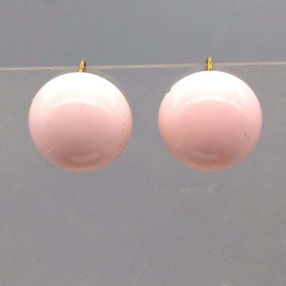 Vintage Pink Dome Bead Earrings on Clip On, Pastel Blush Lucite Glam - Picture 1 of 4